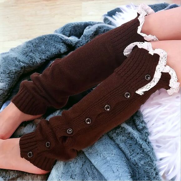 Frill top l Button-up l Brown l Long Leg Warmers l New - Picture 1 of 8